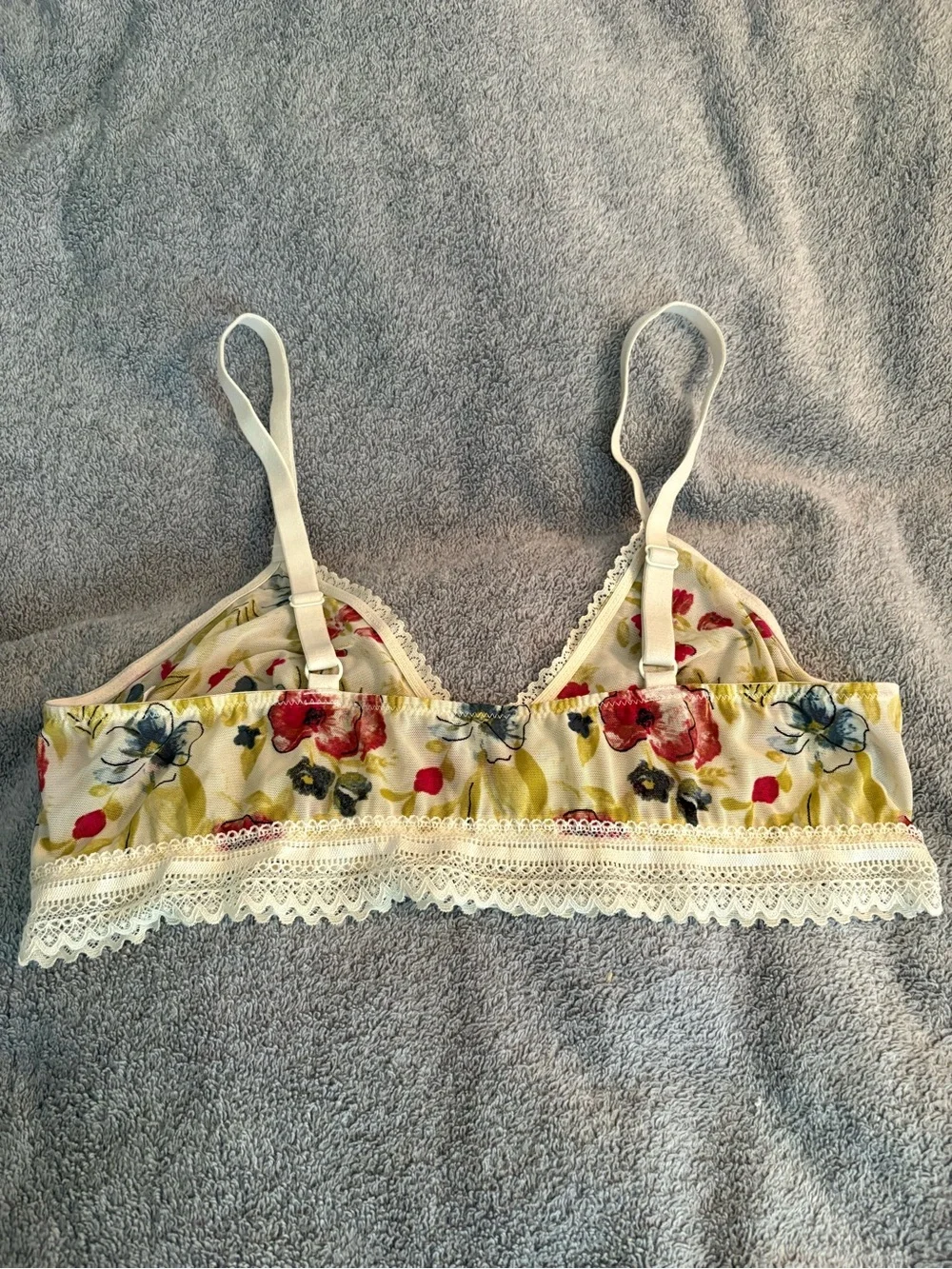 Auden Unlined Bralette Watercolor Floral Print Large Semi-Sheer No Underwire